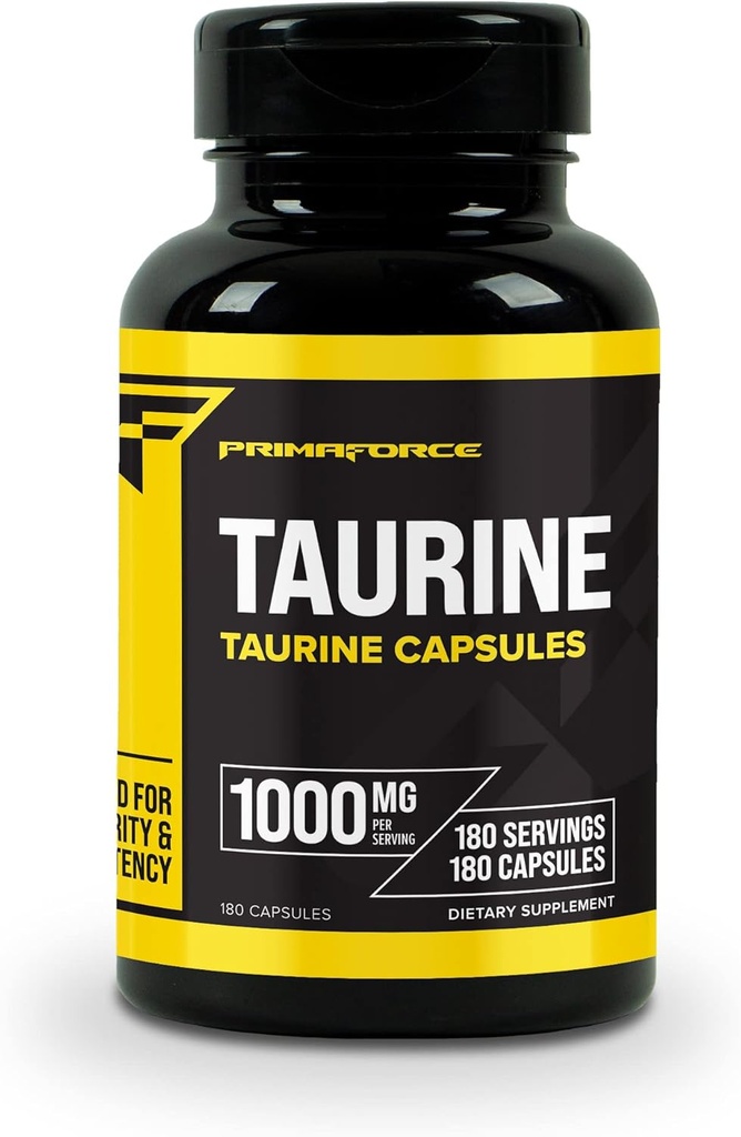 Primaforce Taurine 1000mg Kapsulės, 180 Caps, Non-GMO & Gluten Nemokamas papildymas