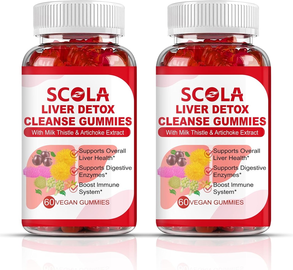 SCOLA Liver Cleanse Detox & Repair Gummies, Liver Support Supplement Includes Milk Thistle Extract with Silymarin, Dandelion, Chicory Root, Liver Health Supplements, 120 Count