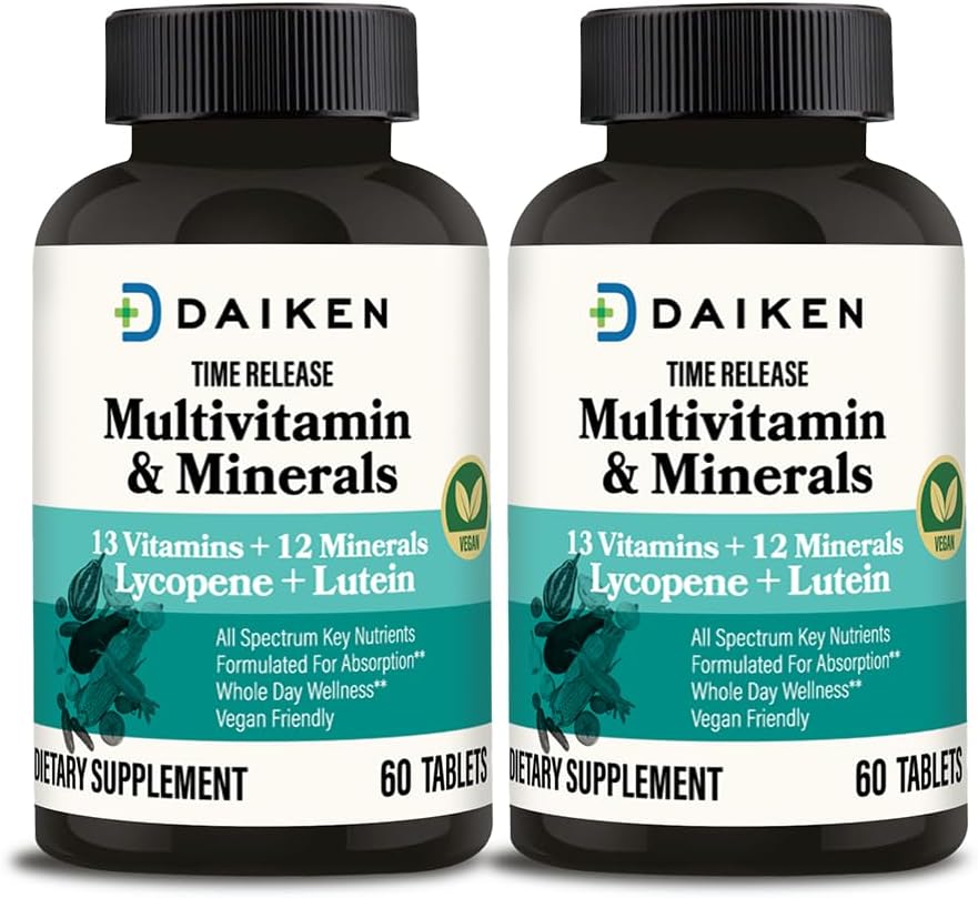 DAIKEN Mini Multivitaminas, 60 tablečių, sustiprintas Lutein, likopeno ir Folio rūgštimis, atpalaidavęs multivitaminų moterims ir vyrams, Vegan & lengvai nuryjamas (2 tablečių pakuotė)