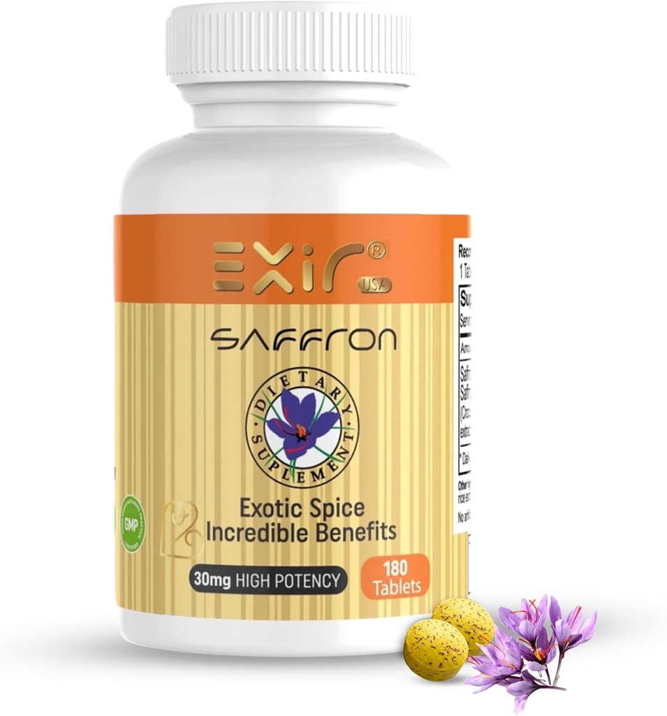 Saffron Dietary Supplement - Mood Support - Naturally Feel Upbeat - No Withdrawal Effects - Greater Emotional Well-Being - 100% Herbal and Natural, 180 Tablets