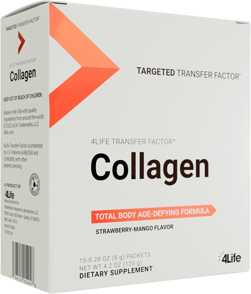 4Life Transfer Factor Collagen - Formulė su vitaminais ir 5 Kolageno tipai - Plaukų, odos, ir nagų palaikymo - 15 Paketai