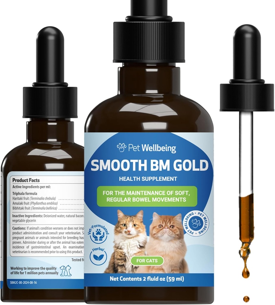 Pet Wellbee Smooth BM Gold for Cats - Švelnus vidurių šildymas - Natūralus žolinis priedas 2 oz (59 ml)
