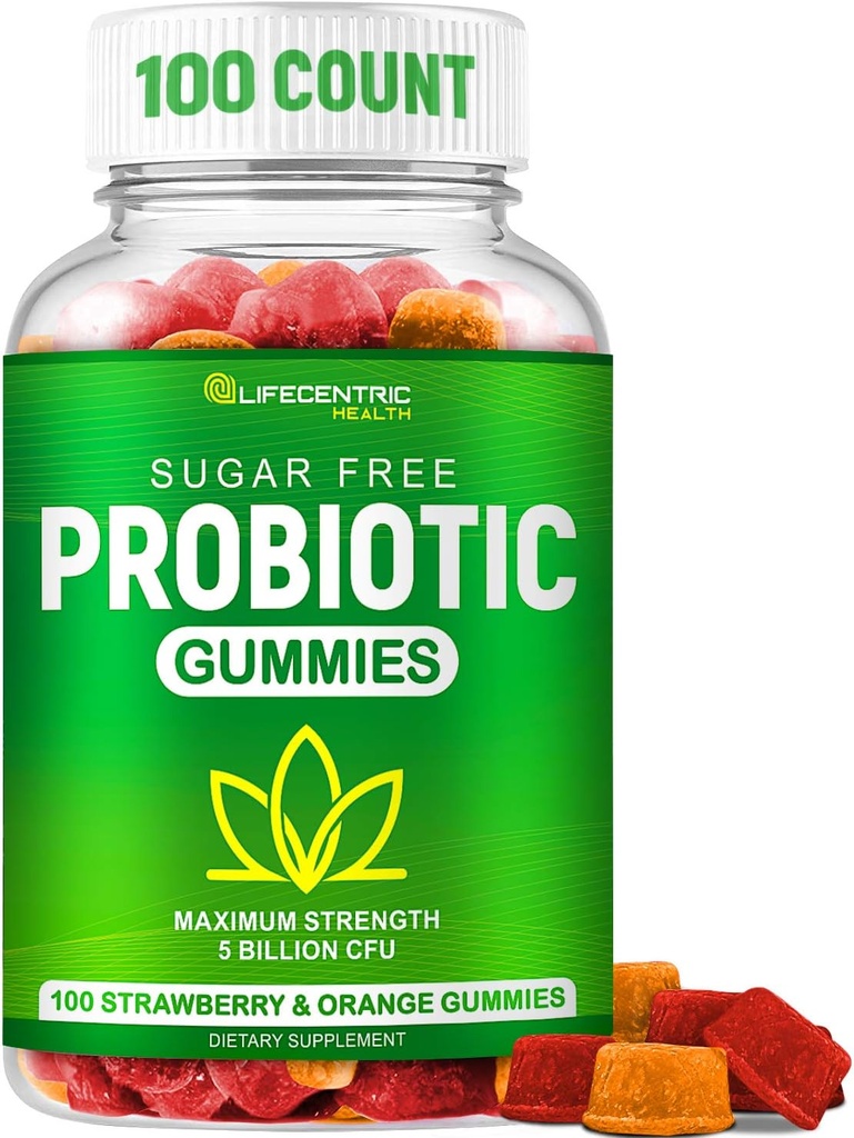 Probiotiniai Gummies suaugusiems ir vaikams Max stiprumo 5 Billion KSV ® 124; Ekologiškas cukraus nemokamai Gummies Digistive Health ® 124; 100 Count Vegan Gluten Nemokamai Chewable Probiotics Gummies Vyrams ir vaikams