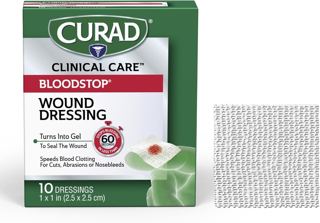 CURAD BloodStop ® Žaizdos perdarymas - 124; 1 "x 1", 124; Hemostatinė marlė Padeda sustabdyti greitą kraujavimą 124; Gabalams, abrazyvams arba nekraujavimams - 124; 10 Skaičiavimas