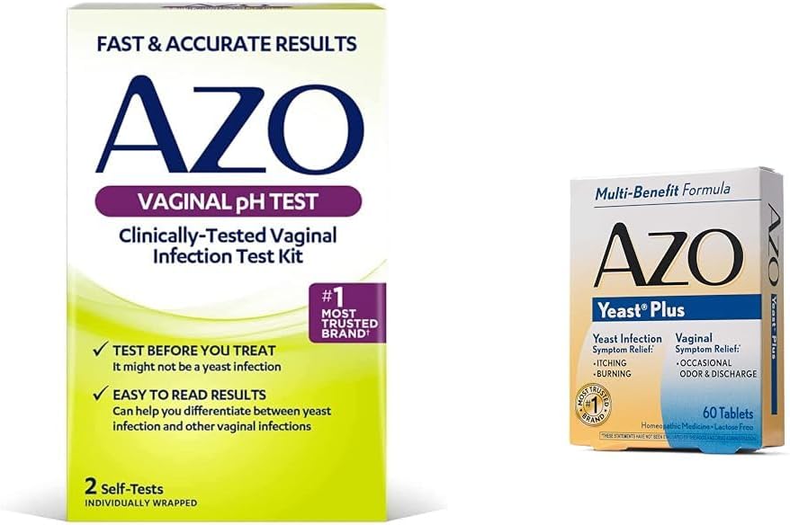 AZO makšties pH testas Kit ir YEast infekcija Relief Tablets, Kliniškai išbandyta infekcija testas rinkinys su 60 YEast infekcija & makšties simptomų remisija tabletės
