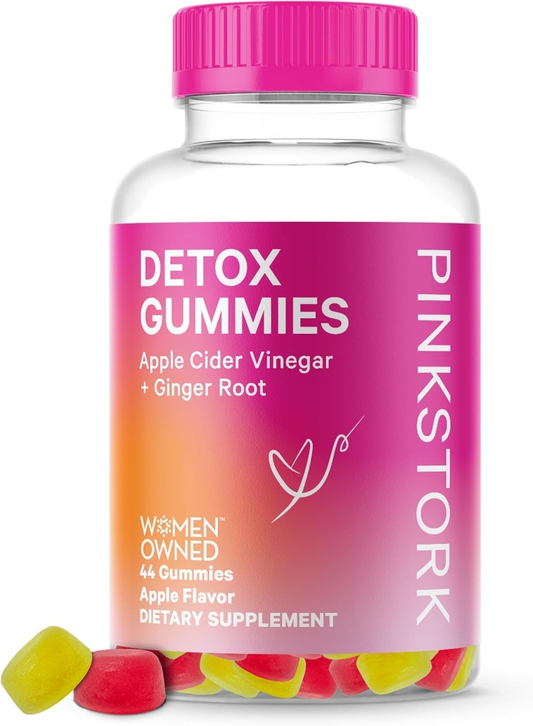 Pink Stork Detox Gummies, Apple Cider Actas Gummies su imbiero padėti paramos Bloating, Gut Health and Digestion, Chewable ACV Gummies - 44 Count, 1 pakuotė, 0,3 svarų