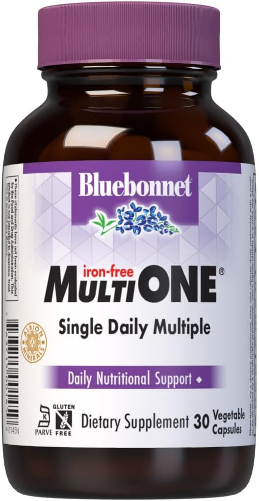 Bluebonnet Nutrition Multi ONE (Iron-Free), Daily Nutritional Support*, Kosher Certified, Gluten-Free, Dairy-Free, Vegetarian Friendly, 30 Vegetable Capsules, 30 Servings