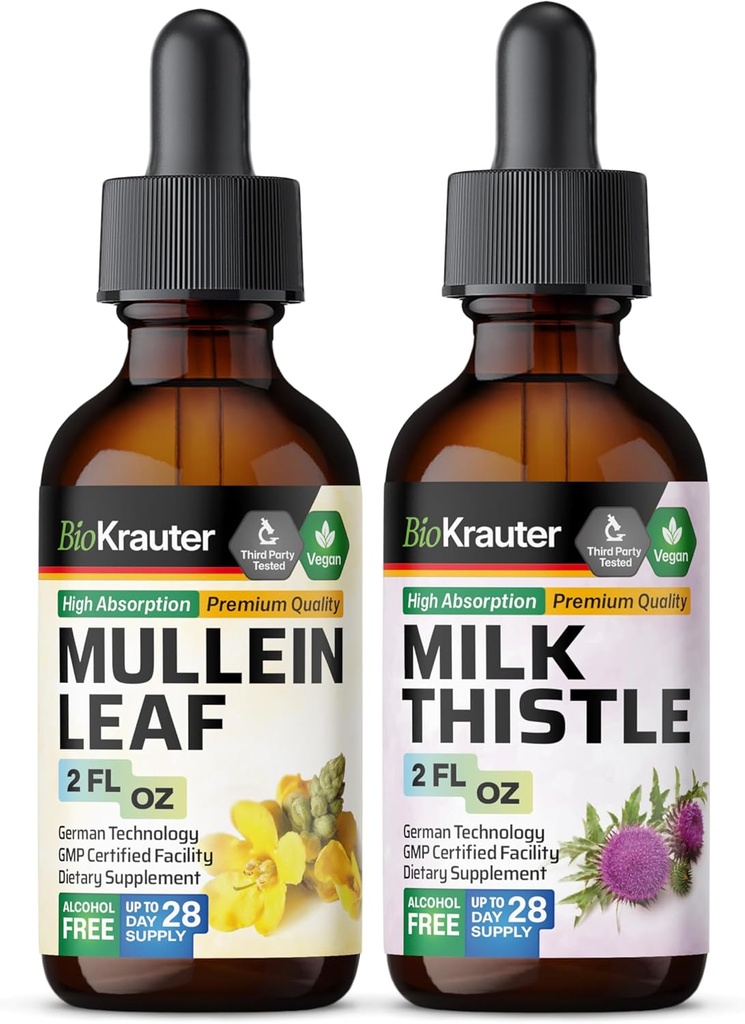 BIO KRAUTER Mullein Tincture 2 Fl. Oz. & Milk Tistle Tincture 2 Fl. Oz.