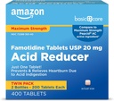 Amazon Basic Care Maximum Strength Famotidine Tablets Acid Reducer for Heartburn Relief, 20 mg, 400 Count Pack