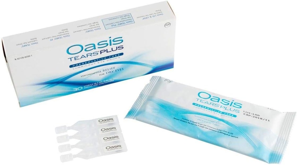Oasis TEARS PLUS Nemokama Tepalų lašai, 30 konteineriai, 0,3 ML / 0,01 FL OZ