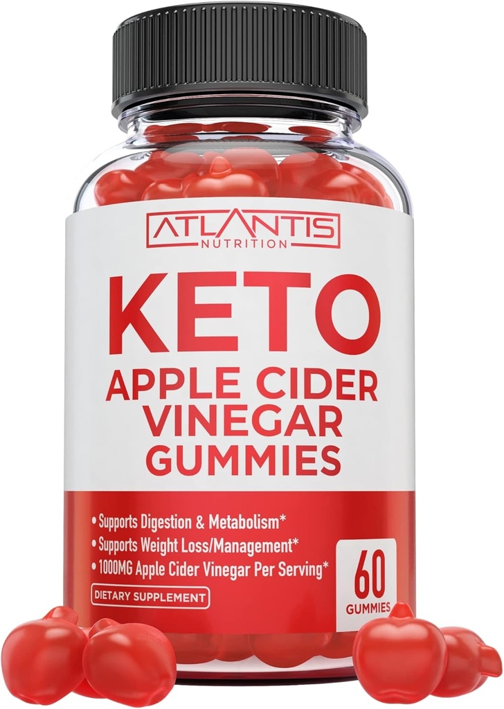 Atlantis Nutrition Keto ACV Gummies for Weight Loss - Apple Cider Act Gummies Formuled to Support Advanced Weight Loss, Digestion, Detox & Cleansing, Pagaminta su 1000MG ACV per Serving - 60 Count