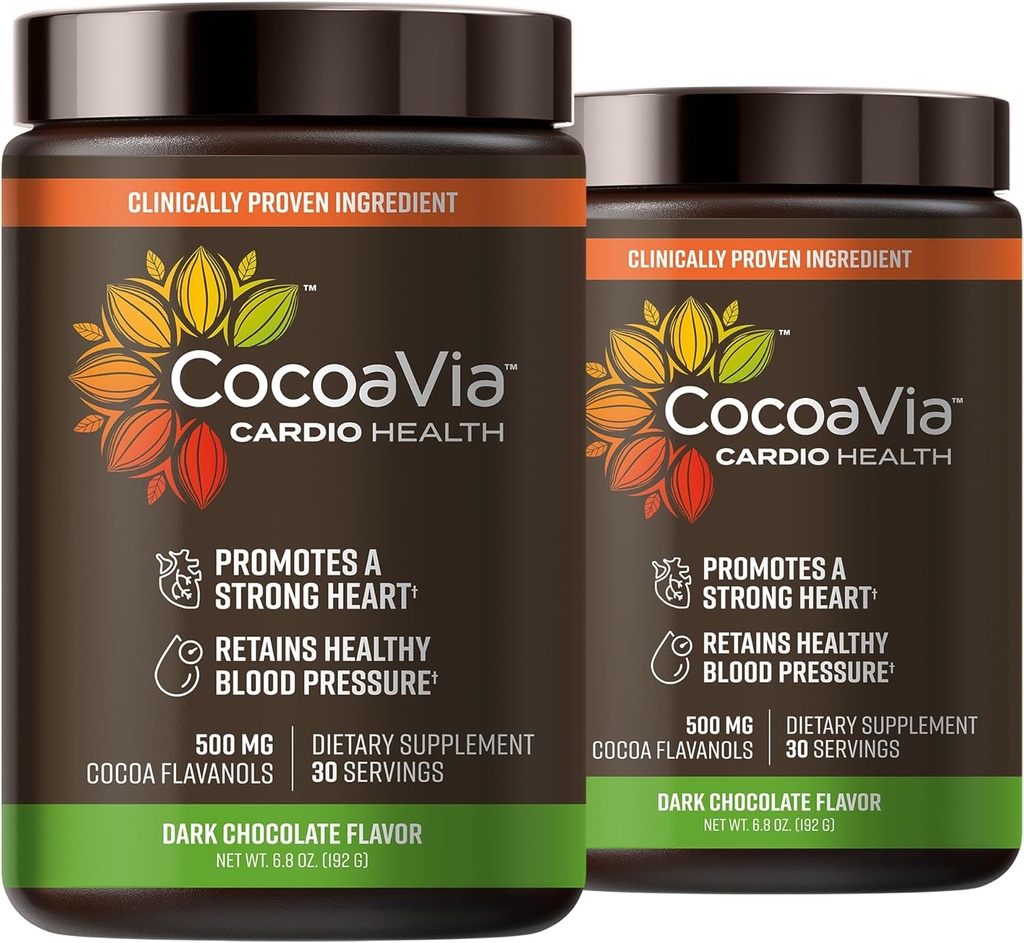 CocoaVia Cardio Health Kakavos milteliai, 60 Paslaugos, 500mg Kakavos flavanoliai, Parama širdies sveikatai, Boost azoto oksido, Pagerinti cirkuliacija, energija, Preworkout, Veganas, Tamsus šokoladas Cacao