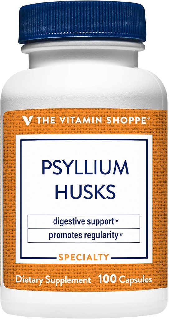 The Vitamin Shoppe Psyllium Husks – Plantago Ovata Fiber Supplement That Supports Regularity & Healthy Cholesterol, 840 mg per Serving - Gluten Free (100 Capsules)