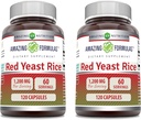 Nuostabi formulė Red Yeast Rice 1200mg vienam serving capsules Addition, 124; Non-GMO, 124; Gluten Free, 124; Pagaminta JAV (120 grafas 124; 2 rinkinys)