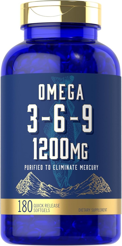 Carlyle Omega 3 6 9 priedas, 124; 1 200 mg, 124; 180 Softgel kapsulės, ® 124; Triple Omega kompleksas, ® 124; Žuvys, Flaxseed & Borage aliejai su EPA & DHA, 124; Non-GMO & Gluten, nemokamai