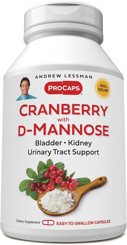 ANDREW LESSMAN Cranberry su D-Mannose - 30 Capsules - Palaiko šlapimo pūslės, inkstų ir šlapimo traktas sveikatos. Aukštasis Galingumas Standartizuotas spanguolių koncentratas ir D-Manozė. Kapsulės, kurias lengva nuryti