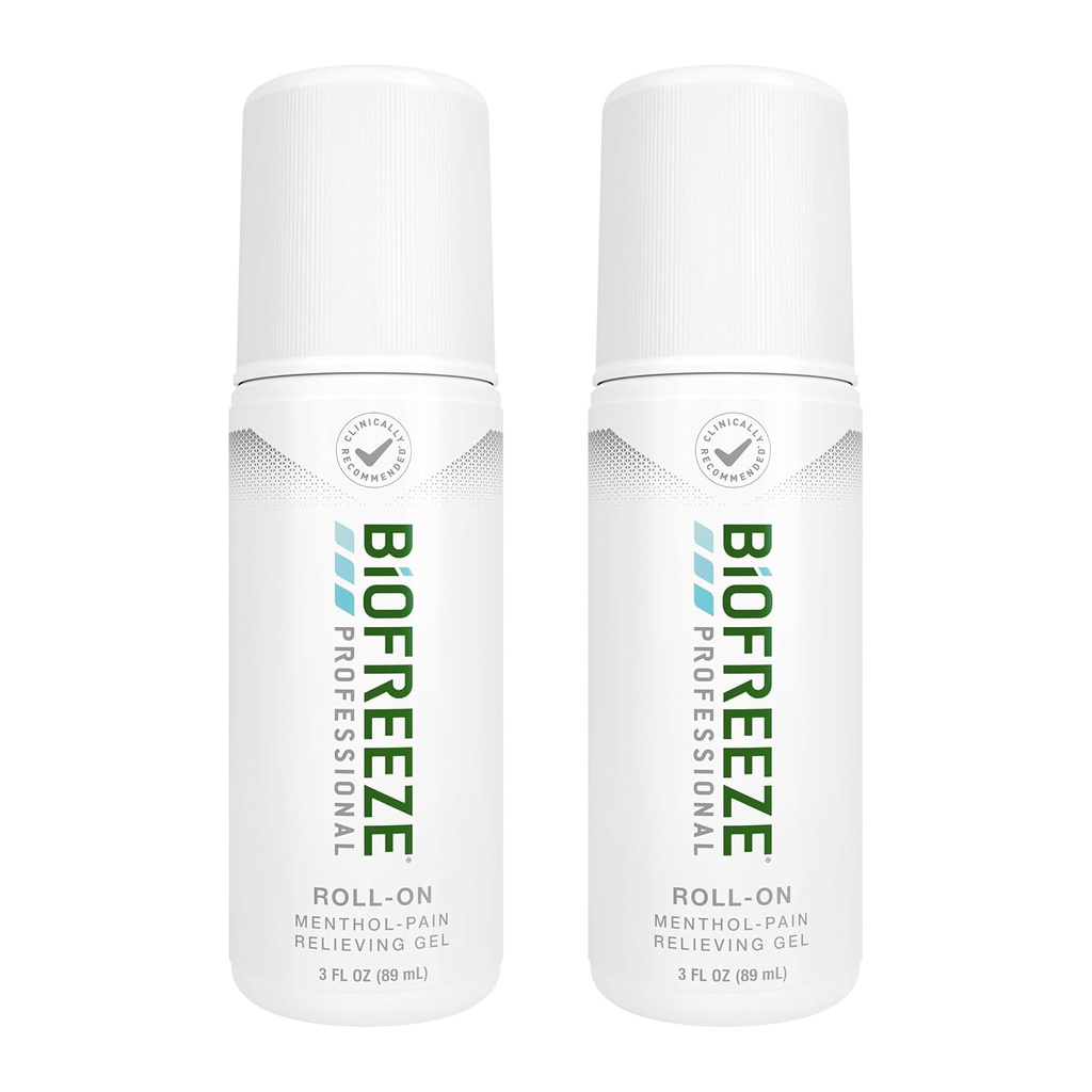 Biofreeze Professional Skausmas Relief Roll dėl Kelio, Kaklo, Hip, Bendra, & Petys, Paprastas nugaros skausmas Nuovargis, Stora raumenų paramos, Roll-On Menthol Gel 3 Fl Oz (Paketas 2)