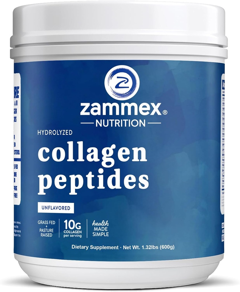 Zammex Premium Collagen Peptides Powder Unflavored,Hydrolyzed Proteins Types I & III, Supports Hair, Skin, Nails, Joints, Grass Fed, Non-GMO, Gluten-Free,Paleo & Keto Friendly,60 Servings