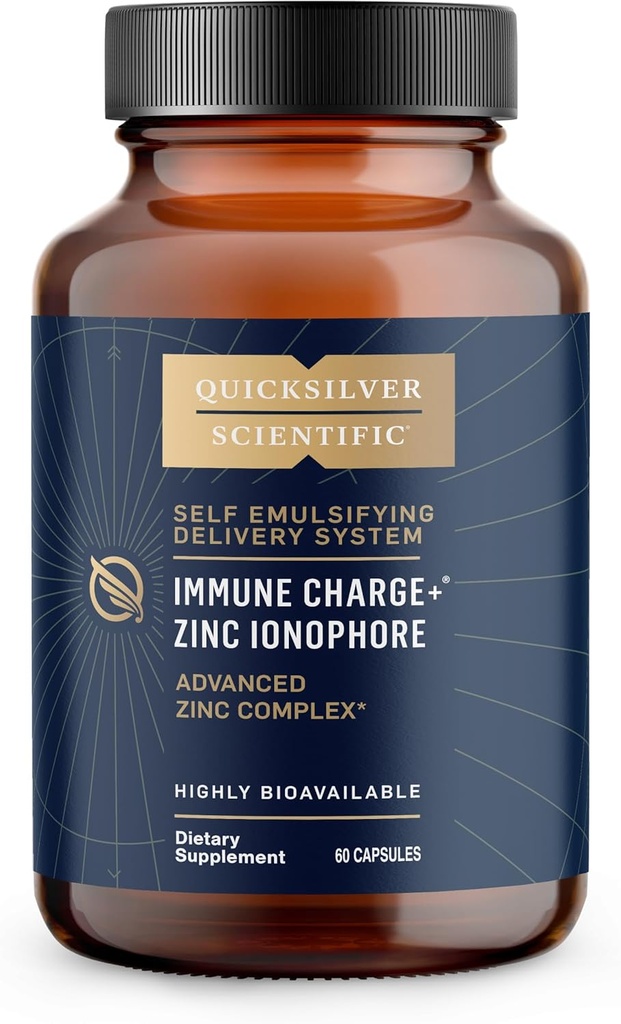 Quicsilver Scientific Immune Charge + Cinko jonoforas - Cinko priedas, atitinkantis Quercetin, Luteolin, Hesperetin Immune + GI Support (60 kapsulių)