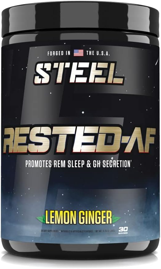 Steel Supplements Rested-AF I Deep Sleep Aid and Muscle Recovery Powder with GABA & Valerian Root Extract | Stress Relief and Cognitive Support | 30 Servings (Lemon Ginger)