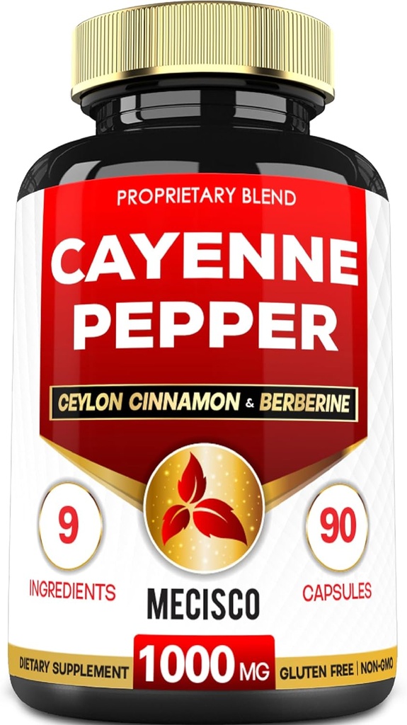 Cayenne pipirų papildai su Termerijos Curcumin šaknis, Berberino HCl, Ceilonas Cinnamon Bark & Daugiau - 90 kapsulės - Parama Digestion Health, Imuninė sistema & Kūno balansas