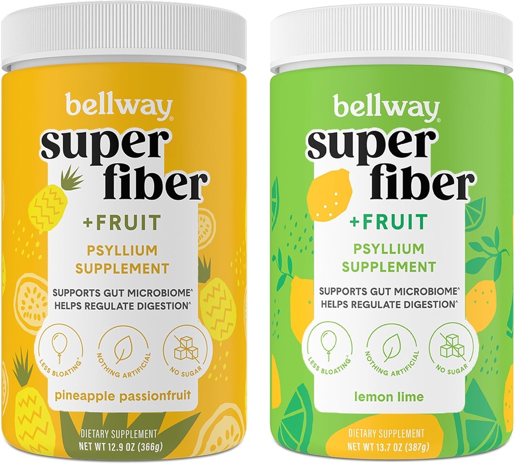 Bellway Super Pluošto milteliai + Vaisiai, Be cukraus Organinis Psyllium Husk miltelių pluošto papildas, skirtas reguliarumui, Bloating Relief & Gut Health, Non- GMO, Pineapple Passion vaisių ir citrinų kalkės