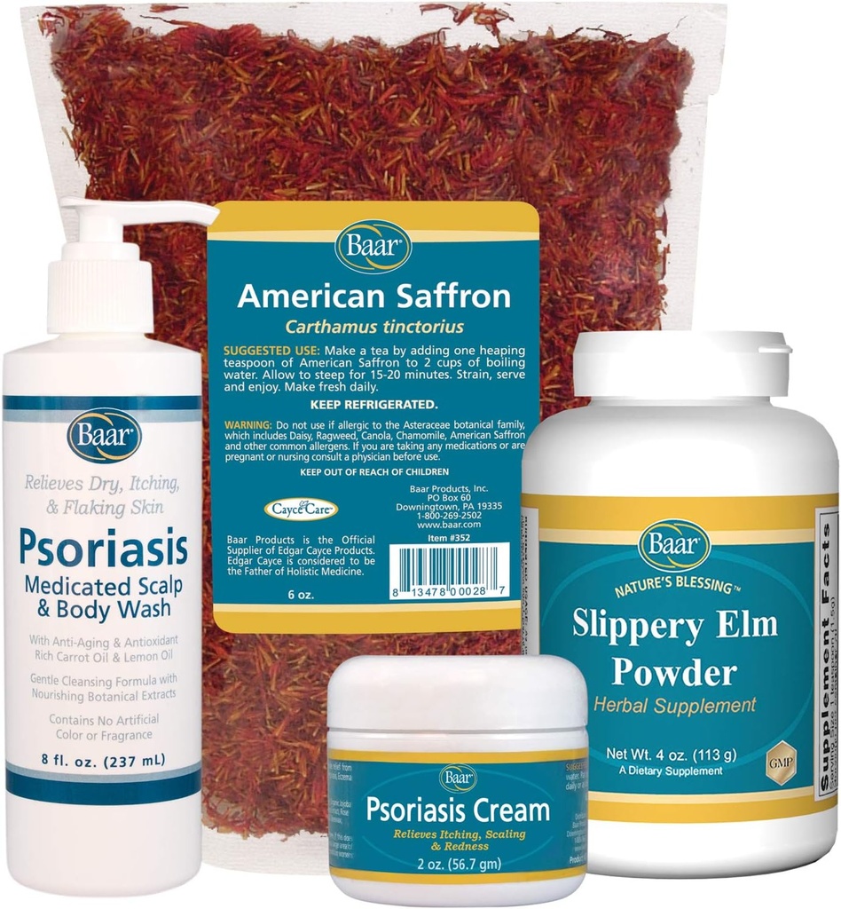 Psoriazė Priežiūra rinkinys - apima Amerikos Saffron arbata, Slippery Elm Bark milteliai, Psoriasis Scalp ir kūno plovimo, ir Psoriasis kremas. 4 Dr John Pagano rekomenduojami straipsniai Knygų gydymo psoriazė
