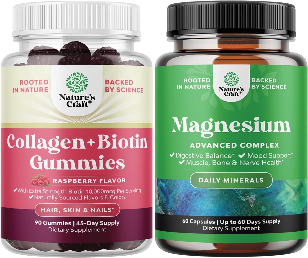 Plaukų odos ir nagų pirštinės moterims - Ekstra stiprumo biotinas ir Collagen Gummies moterims Plaukų odos nagai parama ir High Absorbtion magnio komplekso priedas Stomach & Digestion