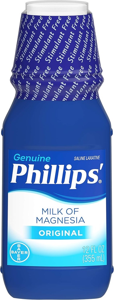 Phillips 'Milk of Magnesia Liquid Laxative, 12 oz, Cramp Free & Švelnus per naktį paramos retkarčiais vidurių užkietėjimas, # 1 Milk of Magnesia Brand