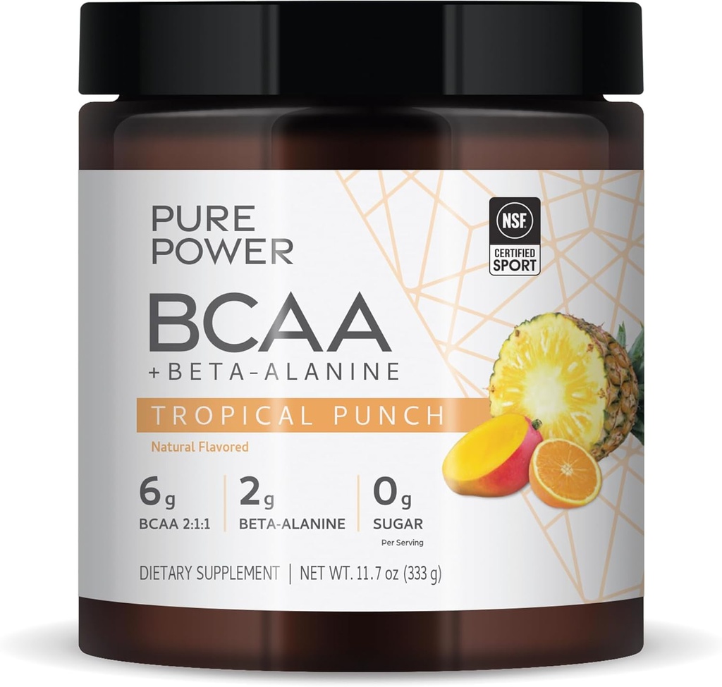 Pure Power BCAA + Beta-Alanine, Tropical Punch Flavor, 11,7 oz (333 g), 30 Servings, 6g BCAA, 2g Beta-Alanine, 0g Sugar, Non-GMO, Dr. Mercola