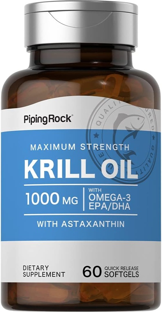 Piping Rock Krill Oil 1000 mg Softgels ® 124; 60 grafas ® 124; su Omega 3, EPA, DHA ® 124; Non- GMO, Gluten Free