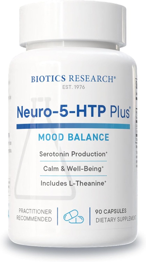 Biotics Research Neuro 5 HTP Plus Neurologinė parama, ramybė smegenų veikla, sveikos miego modeliai, bendra savijauta, remisija, serotoninas Prekursor, L Theanine, 90 kapsulės