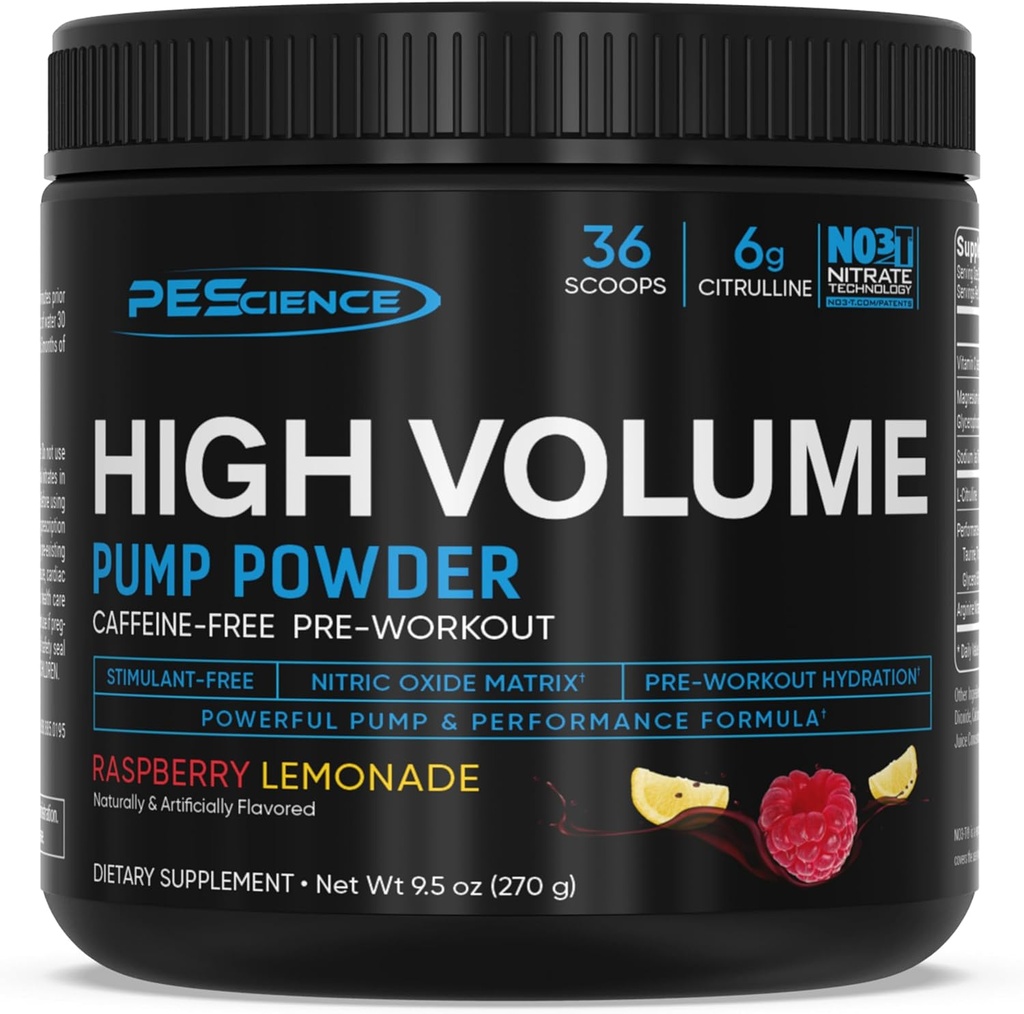 PEScience High Tūris Stim- Free Pre Workout, azoto oksido stiprintuvas su L citrulline & L Argininas Nitrate, Non-Simas Preworkout vyrams ir moterims, 36 Scoops, Aviečių Lemonade