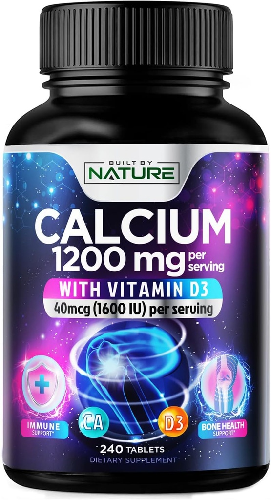 Kalcio 1200 mg kartu su vitamino D3 geriausiąja absorbcija - pažangiuoju kaulų palaikymo papildu, 1200 mg kalcio karbonato ir 1600 TV vitamino D3, lėtai atpalaiduojančio imuninę sistemą, lengvai nuryjamas, 240 tablečių
