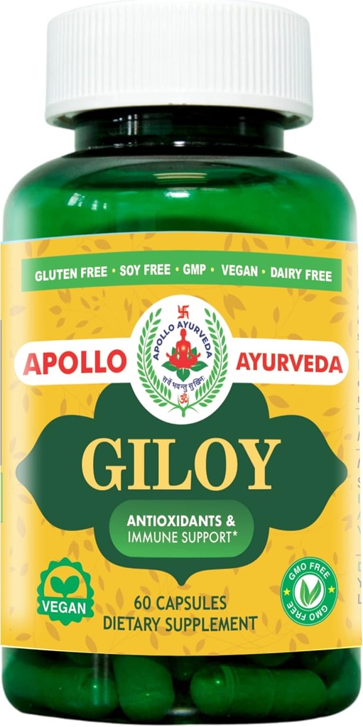 Organic Giloy (Guduchi) Milteliai žolinė kapsulė 124; natūralus augalinis priedas imuninei paramai, energetikai ir virškinimui 124; ekvivalentas 5000 mg - 60 Vega kapsules ® 124; pagaminta JAV