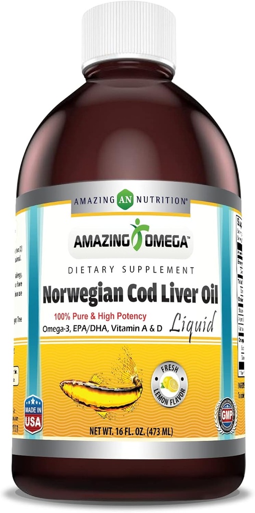 Nuostabi omega Norvegijos Menkės kepenų aliejus 16 Oz 473 ml priedas, ® 124; Lemon Flavor, ® 124; Ištraukta pagal griežtus kokybės standartus iš Norvegijos Vandenys, ® 124; Non-GMO, 124; Gluten, nemokamai