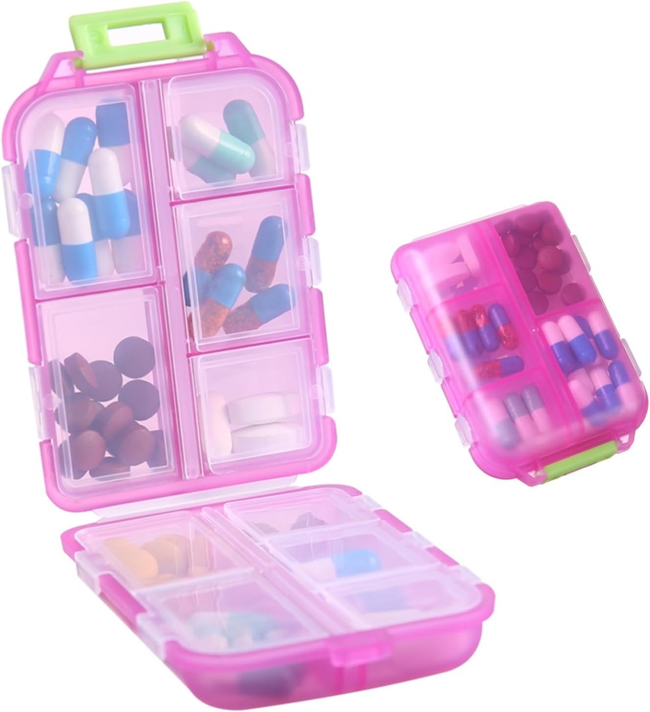 1Pack Travel Pill Organizatorius - 10 Kompanijos Pill Case, Kompaktiškas ir nešiojamas pill Box, puikiai tinka On-The- Go saugojimo, Pill Holder Purse Pink
