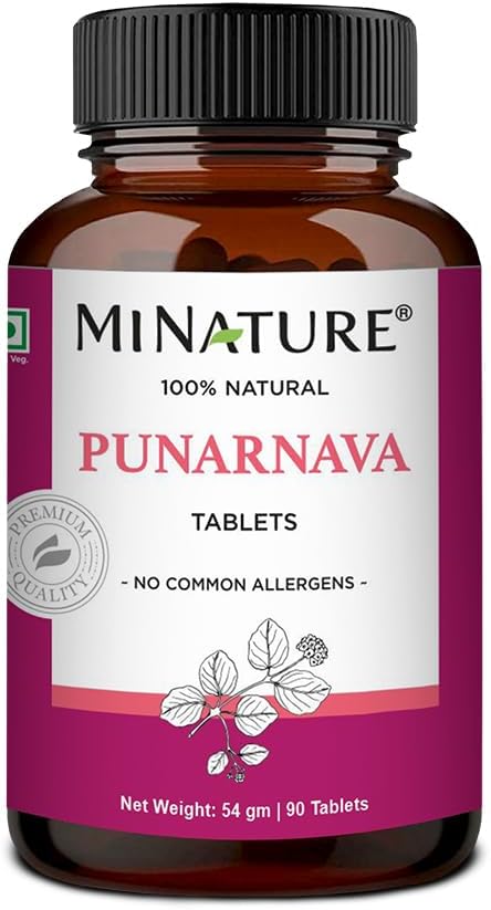 Punarnava tabletės, kurias gamina mi Nature ® 124; 90 tablečių, 1000 mg ® 124; 45 paros Pasiūla ® 124; Žolinės tabletės ® 124; Vegan ® 124; Boerhaavia difuza ® 124; iš Indijos