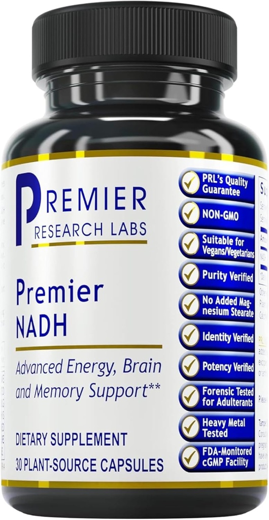 Premier Research Labs NADH - NADH priedas, NAD Priedas vyrams ir moterims, Nicotinamide Adenine Dinukleotidas, Ląstelių regenerator, Kvėpavimo palaikymo - 30 Vegetariškų kapsulių