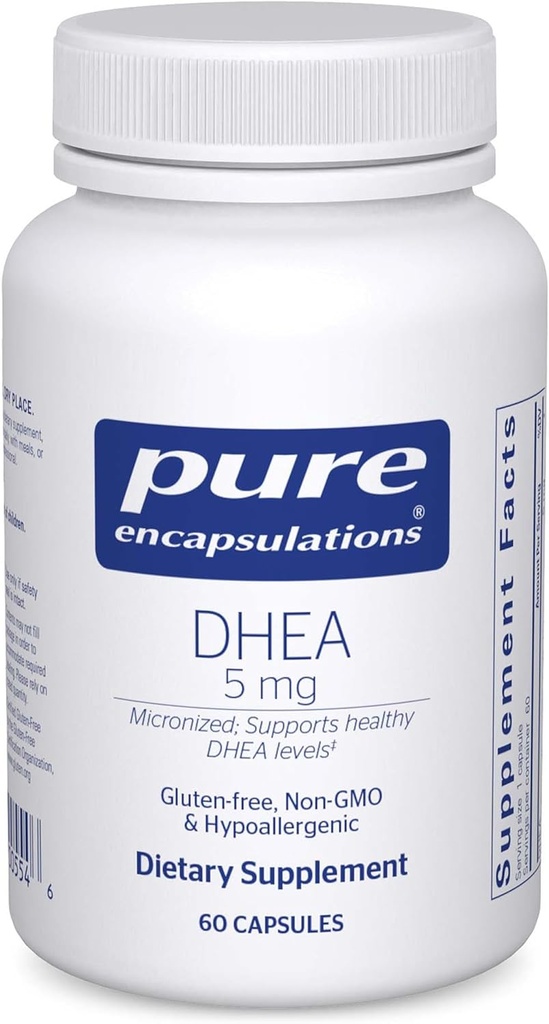 Pure Encapsulations DHEA 5 mg - Immune Support & Hormones Balance * - Micronized DHEA - Gluten Free & Vegan - 60 kapsulių