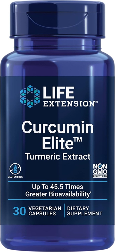 Life Extension Curcumin Elite™ Turmeric Extract, 500 mg, curcuminoids, turmerones, Fenugreek, Inflammation Health Support, Heart & Immune Support, Gluten-Free, Non-GMO, Vegetarian, 30 Capsules