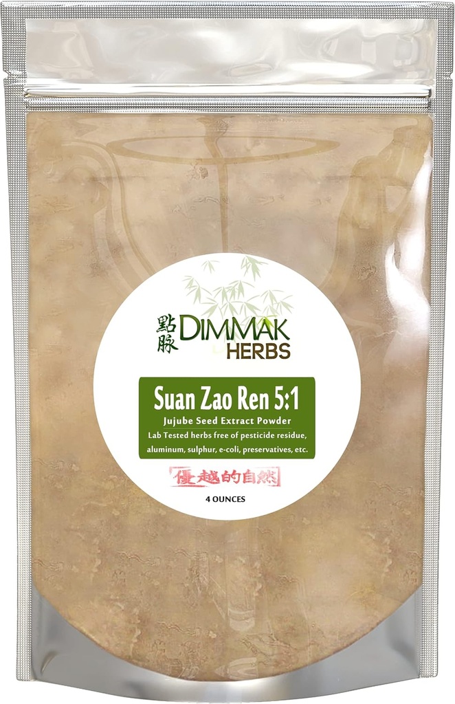 Dimmak žolė Organic Suan Zao Ren 5: 1 Papildomas stiprumas ekstraktas milteliai 124; Jujube sėklų (ziziphus) Kinijos žolė Lab Tested 5: 1 Koncentrato granulės 112g / 4oz