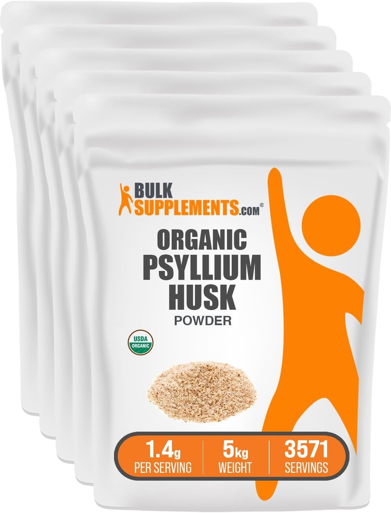 Bulksupples.com Organic Psyllium Husk milteliai - Psyllium Husk milteliai kepimui, pluošto priedas - Gluten Free, 1,4g per Serving, 1kg (2,2 lbs) (pakuotė 5)