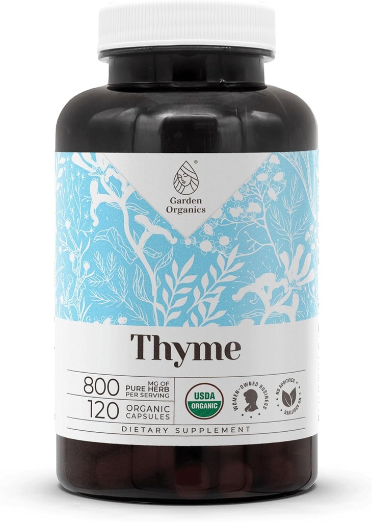 Thyme USDA Organic 120 Capsules | High-Potency Natural Supplement | Certified Organic Vegetarian Capsules and Organic Thyme (Thymus Vulgaris) Dried Leaf (120 Capsules)