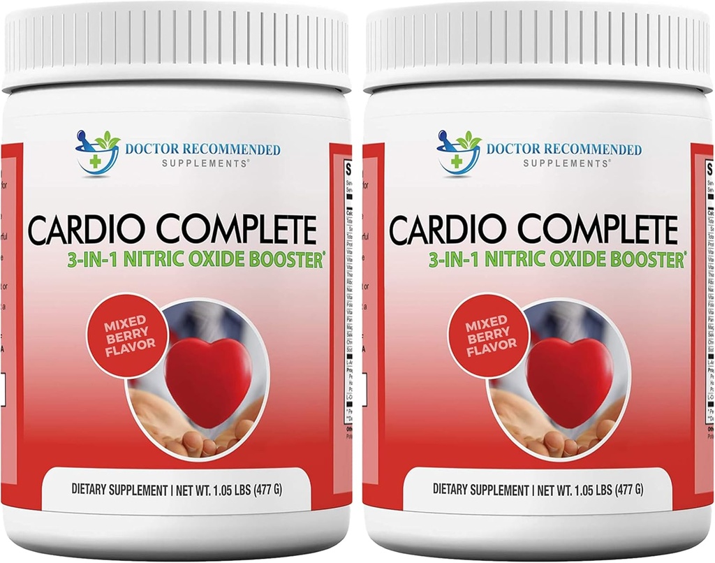 Cardio Complete - Širdies sveikatingumo palaikymo miltelių papildas - 3-in-1 azoto oksido degiklis su 5 000 L- arginino, 1 000 mg L- citrullino, ir Hawthorn Berry, 2 Pack