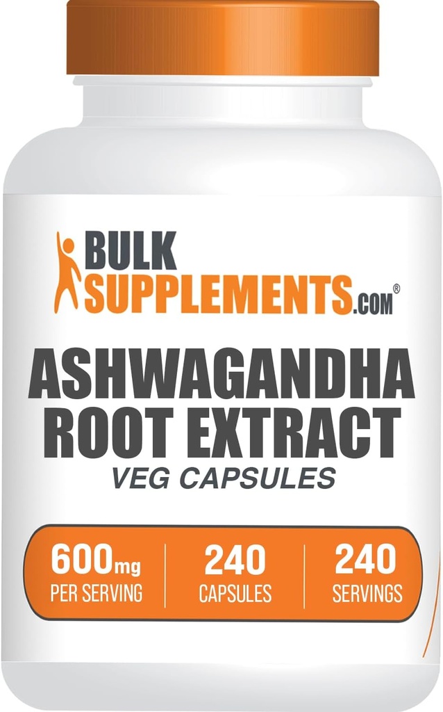 BulkSupples.com Ashwagandha šaknų ekstraktas Capsules - Ashwagandha 600mg, Ashwagandha Addition, Ashwagandha root Capsules, Vegan & Gluten Free, 1 Kapsules per Serving, 240 Veg Capsules