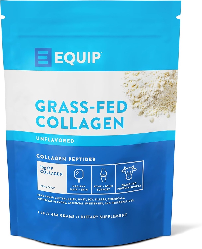 Equip Foods Grass Fed Collagen Powder | Hydrolyzed Bovine Collagen Peptides with Amino Acids | Prime Beef Collagen for Healthy Joints, Skin & Nails | Non-GMO, Paleo Friendly | 30 Servings, Unflavored