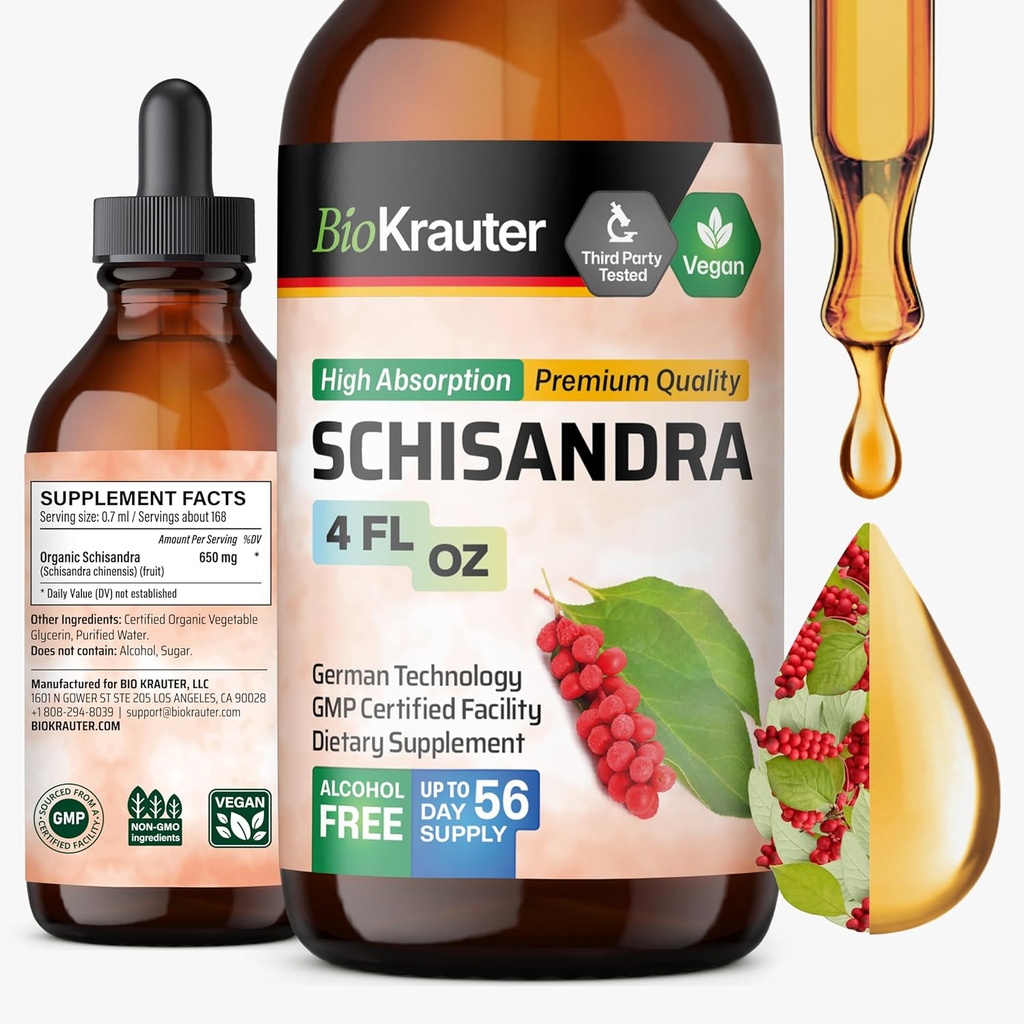 BIO KRAUTER Schisandra Berry Drops - Natural Schisandra Addition for Mood Support - Alkoholis ir cukrus Nemokamas ekstraktas - 4 Fl.Oz.
