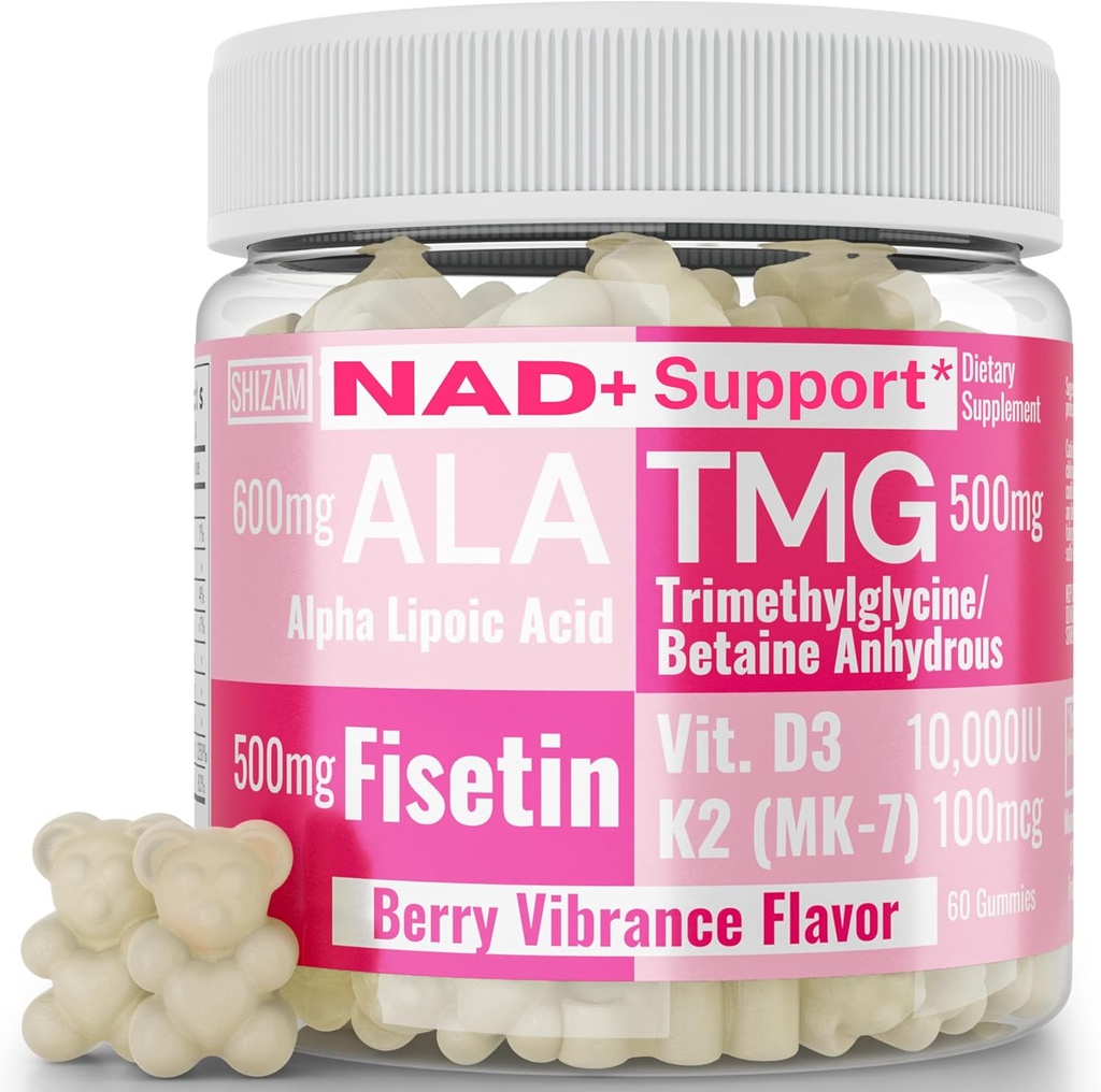 SHIZAM TMG Betaine Alpha Lipoic Acid ALA D3 Fisetin Gummies, Tri-Methylglycine trimethylglycine R-Alpha NAD+ Plus + HCL Supplements, Mitochondrial Senolytic Activator, NR Capsules Powder 600mg 1000mg
