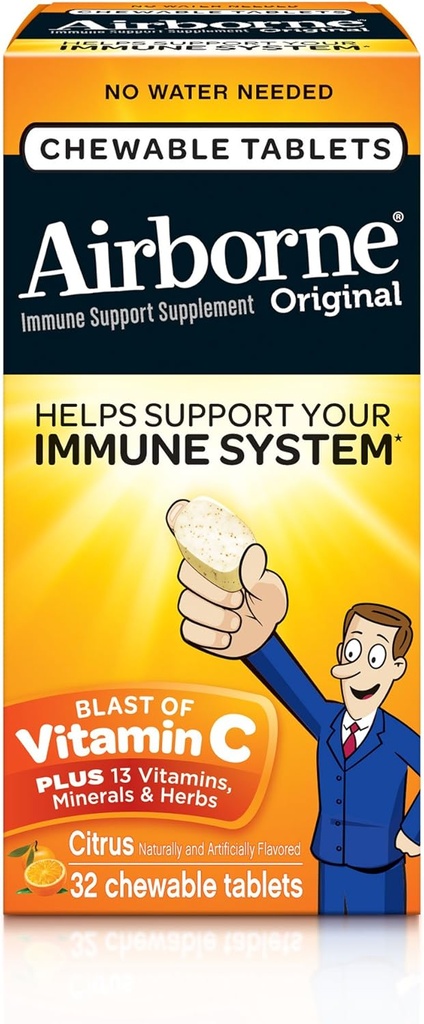 Citrusinių vaisių skonio tabletės 1000 mg oro transportu vežamoms Vitaminų A C & E - 32 kramtomosioms tabletėms